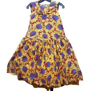 Vintage Mousefeathers Dress Girls‎ 12 Sunflowers AOP Sleeveless Sailor Buttons